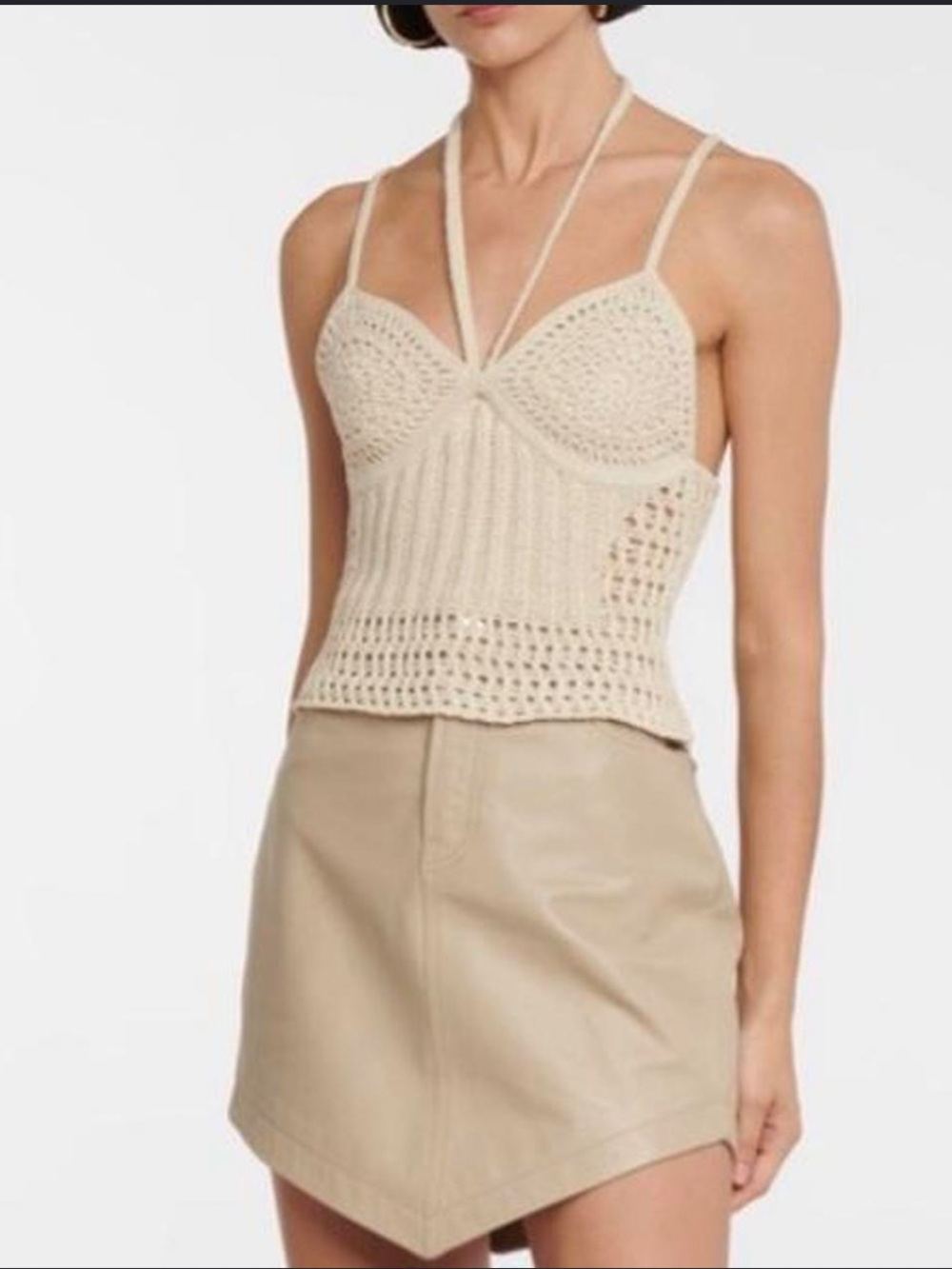 Jonathan Simkhai Ralia Crochet Halter Bustier Top in Ivory